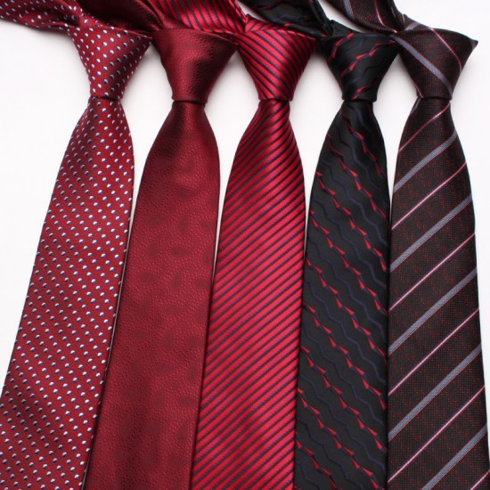 Polyester business suit ties, jacquard red series, 7cm ties, bulk, tie manufacturer, and wholesale.