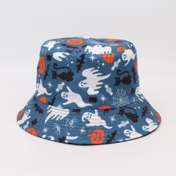 Halloween bat skull high-hanging bucket hat, European and American festival bucket hat, outdoor sun hat. Cross-border four-leaf clover reversible bucket hat, a fresh green, versatile flower print sun hat.