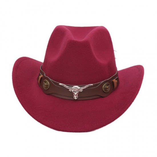 Cross-border Golog Tibetan hat, western cowboy hat, bull head accessory, felt hat, ethnic style curled brim jazz hat