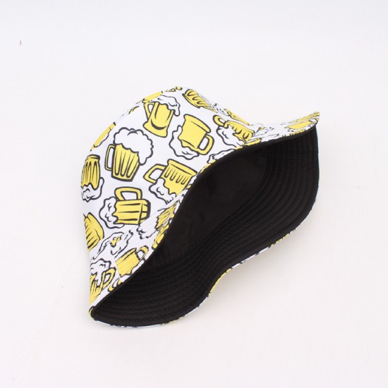 Reversible bucket hat, versatile beer mug print sun protection hat for outdoor travel, couple's sun hat, bucket hat Hats Reversible bucket hat, versatile beer mug print sun protection hat for outdoor travel, couple's sun hat, bucket hat Hats