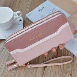 New wallet - women's long style wallet, double zipper large capacity handbag, fashionable patchwork lotus pattern double-layer wallet, mobile phone bag